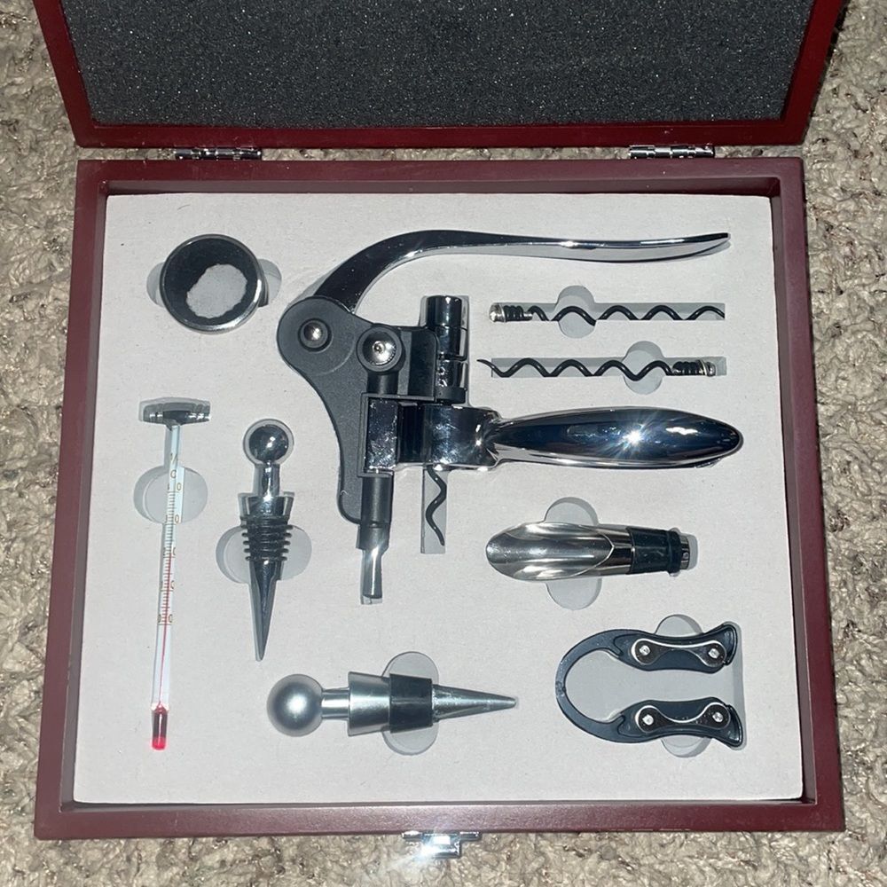 Fancy Wine opener Set Leeds 1400-86WD Executive Wine Collectors Set Wood - 9 pc